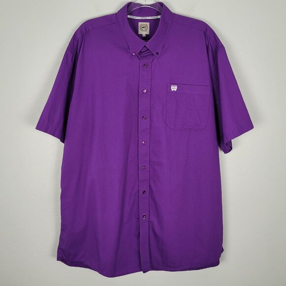 Cinch Button Down Shirt Short Sleeve Cotton Purple Size XL - Picture 1 of 9